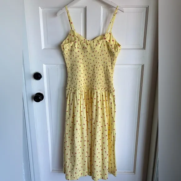 NWT Free People Lavender Daze Yellow Strawberry Smocked Midi Dress