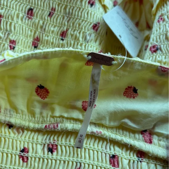 NWT Free People Lavender Daze Yellow Strawberry Smocked Midi Dress