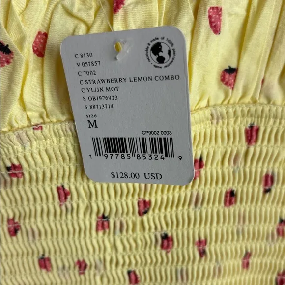 NWT Free People Lavender Daze Yellow Strawberry Smocked Midi Dress