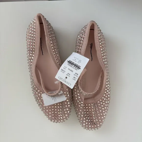 NWT J. Crew Crewcuts Girls Crystal-embellished Ballet Flats Mesh Pink