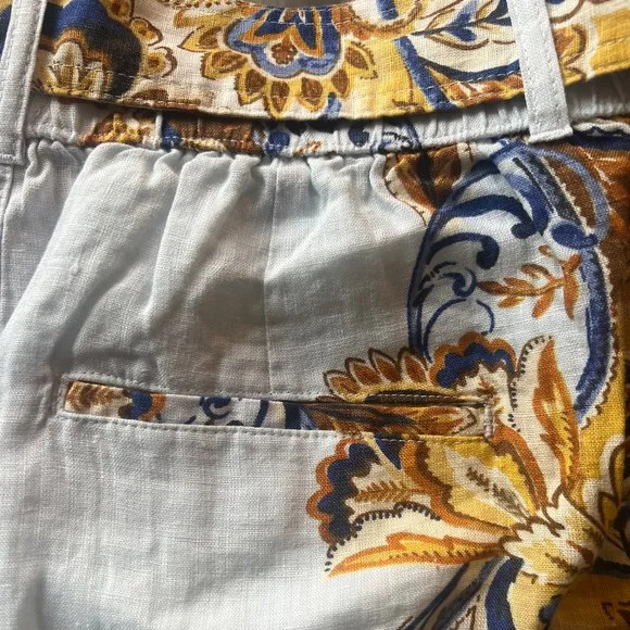 NWT Joie Linen Shorts brocade high rise with removable rattan style belt
