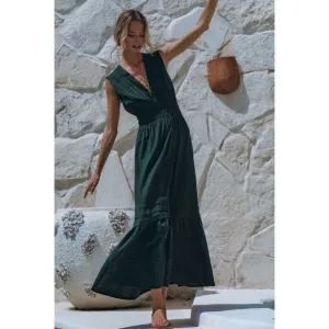 NWT Pampelone Sienna Sleeveless Tiered Cotton Green Boho Maxi Dress
