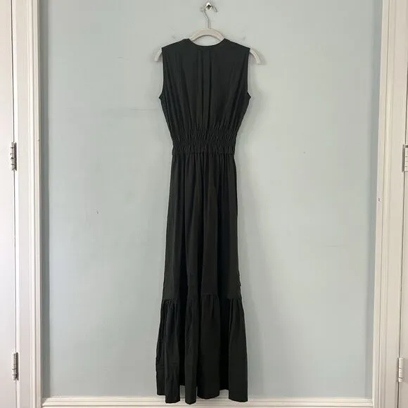 NWT Pampelone Sienna Sleeveless Tiered Cotton Green Boho Maxi Dress