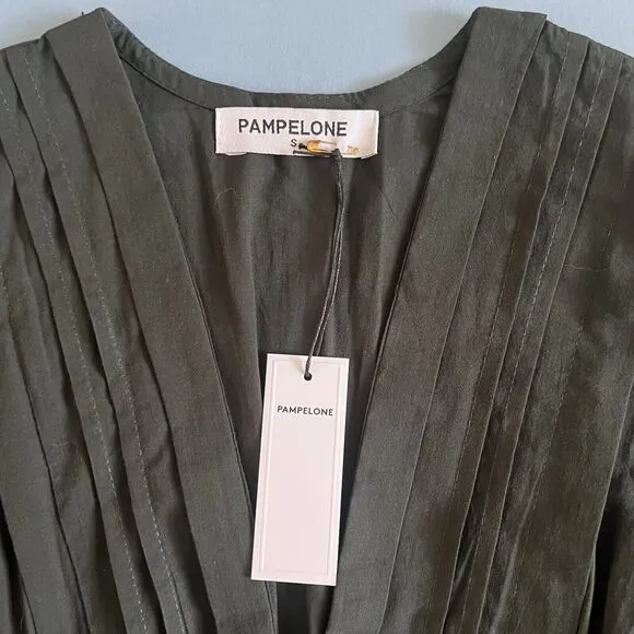 NWT Pampelone Sienna Sleeveless Tiered Cotton Green Boho Maxi Dress