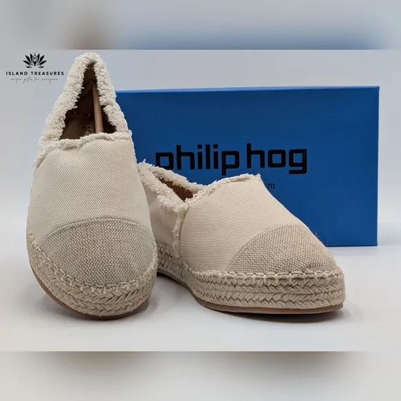 NWT Philip Hog Emma Beige Canvas Platform Espadrilles Womens Size US 8.5 E U39