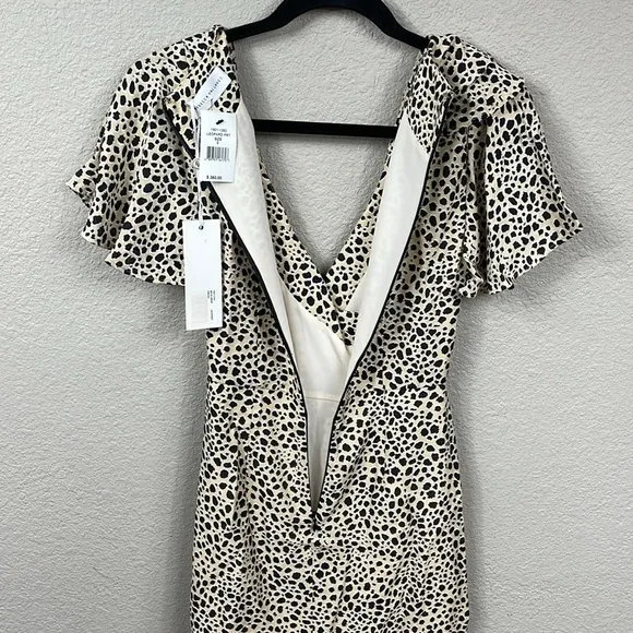 NWT Rebecca Vallance Anya Ruffle Wrap Mini Dress Animal Leopard Sz 0