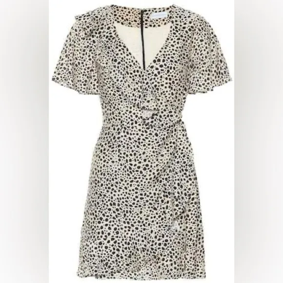 NWT Rebecca Vallance Anya Ruffle Wrap Mini Dress Animal Leopard Sz 0