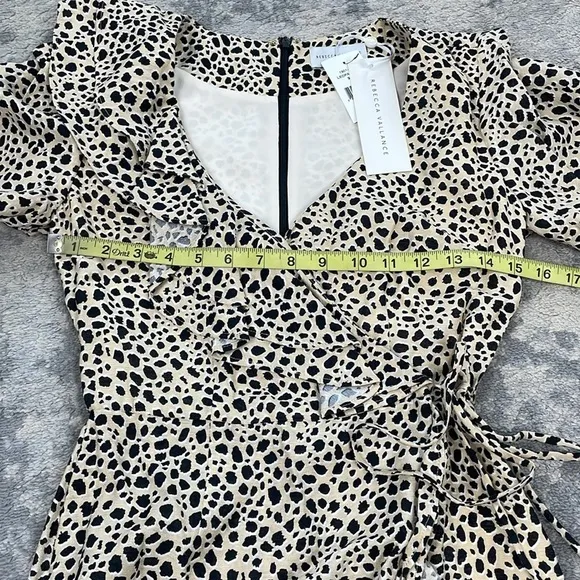 NWT Rebecca Vallance Anya Ruffle Wrap Mini Dress Animal Leopard Sz 0
