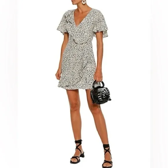 NWT Rebecca Vallance Anya Ruffle Wrap Mini Dress Animal Leopard Sz 0