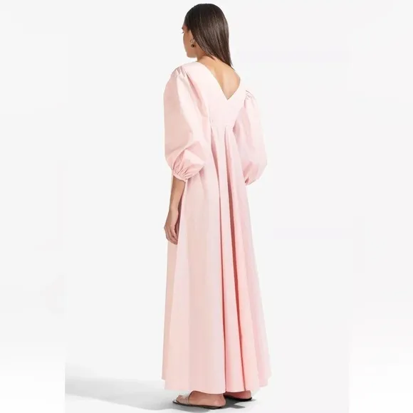 NWT STAUD Amaretti Cotton poplin midi dress puff sleeve v neck maxi size small
