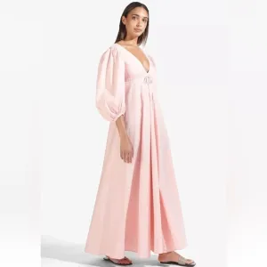 NWT STAUD Amaretti Cotton poplin midi dress puff sleeve v neck maxi size small