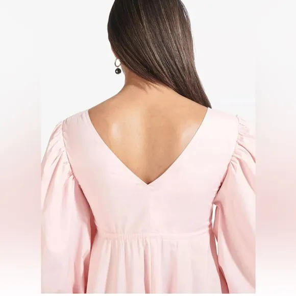 NWT STAUD Amaretti Cotton poplin midi dress puff sleeve v neck maxi size small