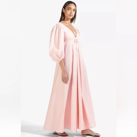 NWT STAUD Amaretti Cotton poplin midi dress puff sleeve v neck maxi size small