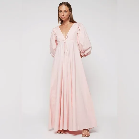 NWT STAUD Amaretti Cotton poplin midi dress puff sleeve v neck maxi size small