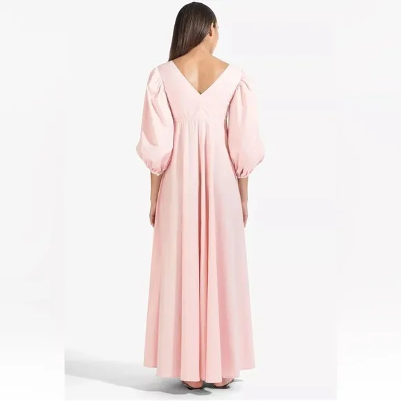 NWT STAUD Amaretti Cotton poplin midi dress puff sleeve v neck maxi size small
