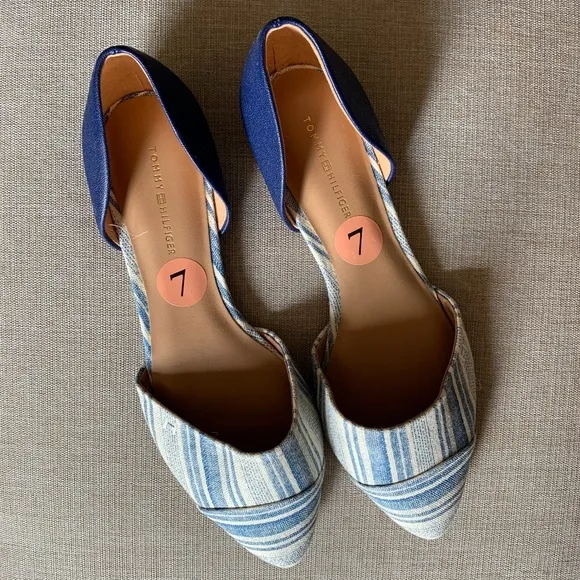 NWT Tommy Hilfiger Blue Striped Pointed Toe Flats