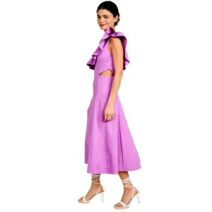 NWT Veronica Beard Beilla Ruffled-Sleeve Midi Dress in Vivid Orchid