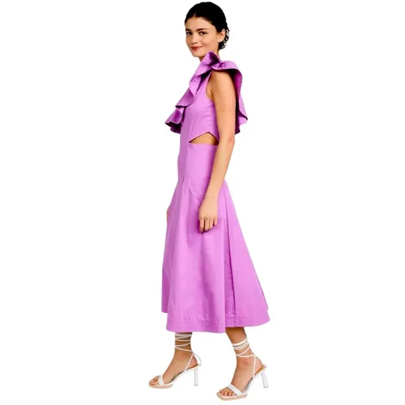 NWT Veronica Beard Beilla Ruffled-Sleeve Midi Dress in Vivid Orchid