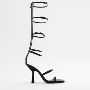 NWT. Zara Black Strappy Heeled Sandals. Size 6.