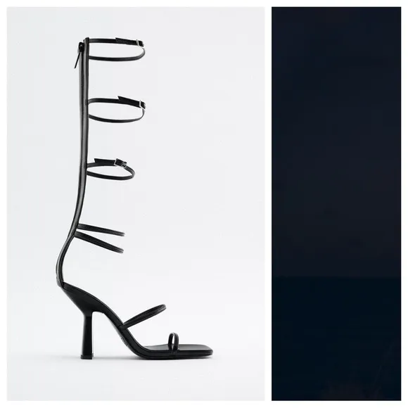 NWT. Zara Black Strappy Heeled Sandals. Size 6.