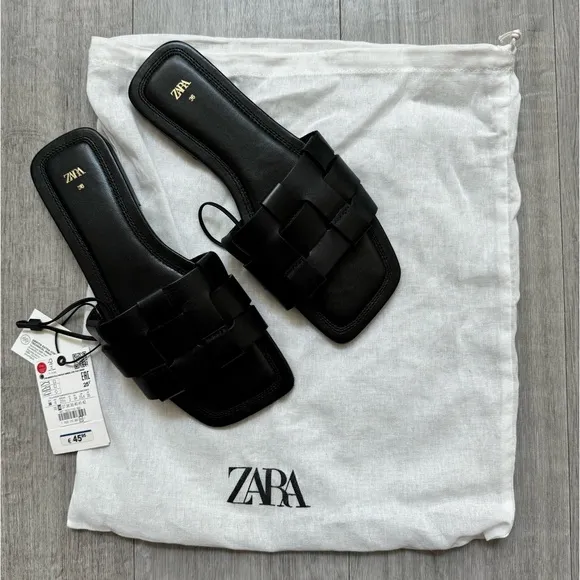 NWT Zara flat leather sandals Size USA6 EUR 36