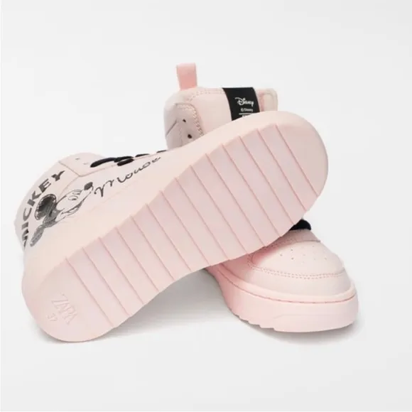 NWT. Zara Kids Pink Disney Mickey Mouse X Zara High Top Sneakers. Size 5,5/Eu 38