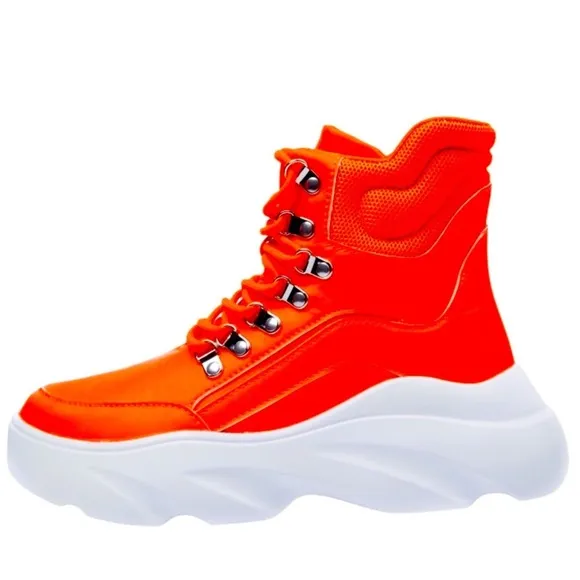 Orange Vegan Leather Lace Up Combat Boots