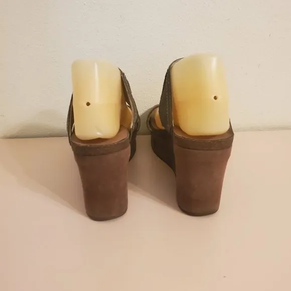 OTBT Brown Wedge Sandals 7.5M Leather BROOKFIELD Toe Thong