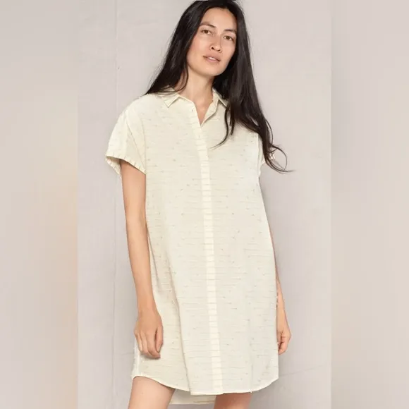 Outerknown Cream White Textured Bee Shirt Dress, size S