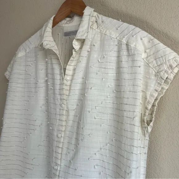 Outerknown Cream White Textured Bee Shirt Dress, size S