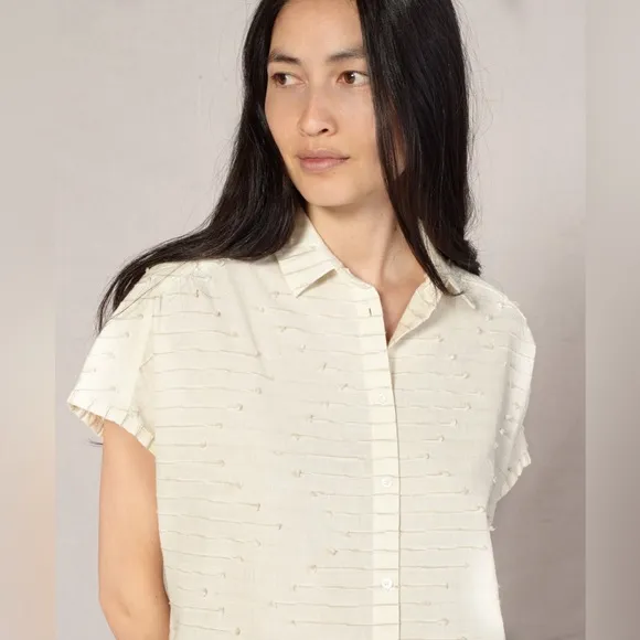 Outerknown Cream White Textured Bee Shirt Dress, size S