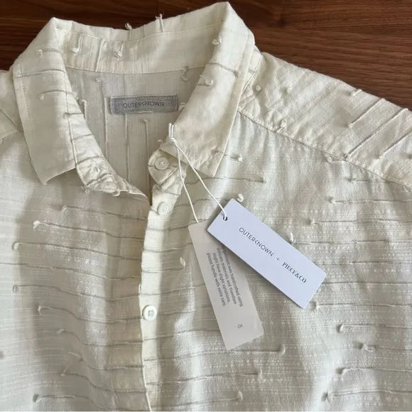 Outerknown Cream White Textured Bee Shirt Dress, size S