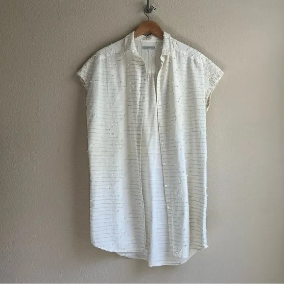 Outerknown Cream White Textured Bee Shirt Dress, size S