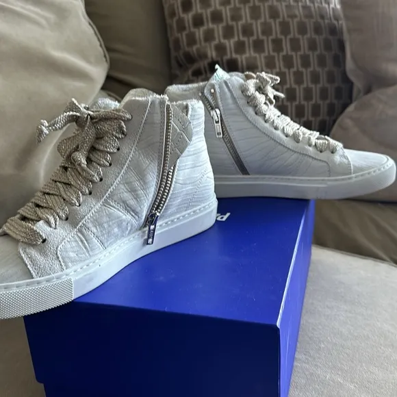 P448 White EB zebra high top sneakers