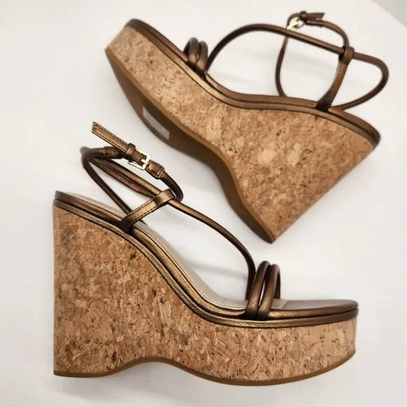 Paige wedge sandals women's 9 bronze leather Hallie strappy padded glam new $298