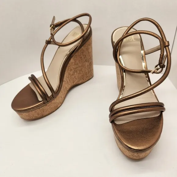 Paige wedge sandals women's 9 bronze leather Hallie strappy padded glam new $298