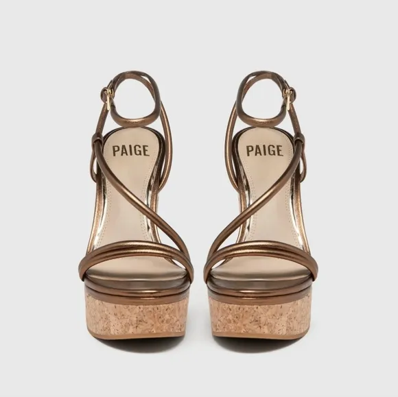 Paige wedge sandals women's 9 bronze leather Hallie strappy padded glam new $298