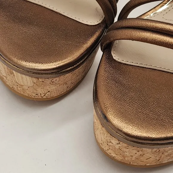 Paige wedge sandals women's 9 bronze leather Hallie strappy padded glam new $298