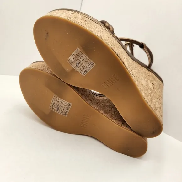 Paige wedge sandals women's 9 bronze leather Hallie strappy padded glam new $298