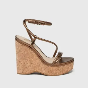 Paige wedge sandals women's 9 bronze leather Hallie strappy padded glam new $298
