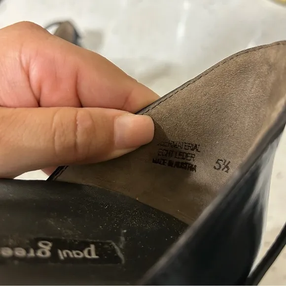 Paul Green Black Leather Lydia Pointed Toe Lace Up Flats