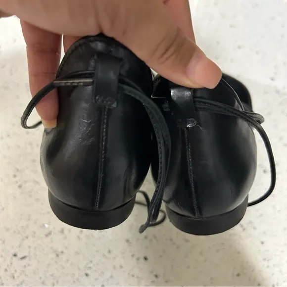 Paul Green Black Leather Lydia Pointed Toe Lace Up Flats