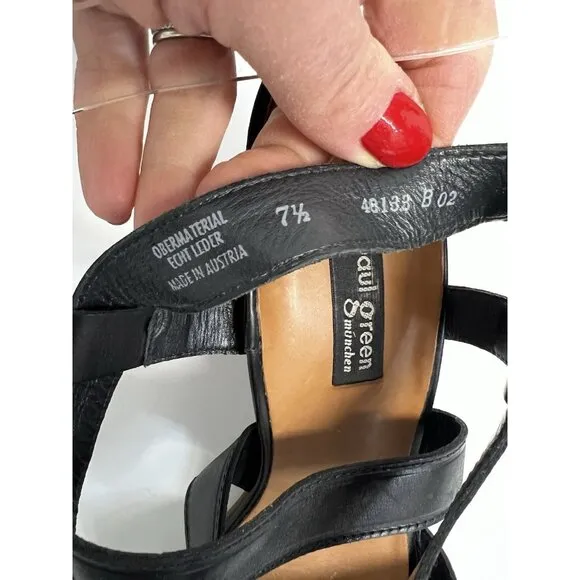 Paul Green designer black Leather Straps Heeled sandals Shoes Sz 7.5 US Sz 10