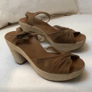 Paul Green Harper Tan Espadrille Block Sandals, Size 38 US Size 7.5 in EUC.