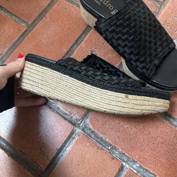 Pedro Garcia “Norma” Black Wedge Sandals - Size 38.5 - Platform Espadrille