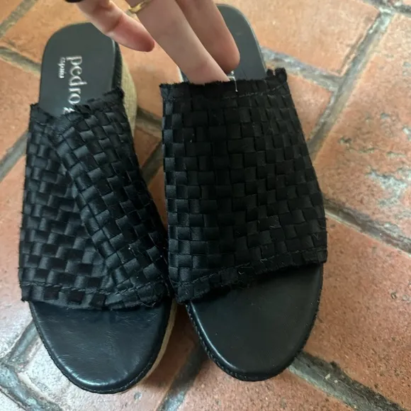 Pedro Garcia “Norma” Black Wedge Sandals - Size 38.5 - Platform Espadrille