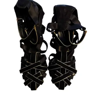 Pierre Hardy Black Gold cage strappy stiletto heels 4.5&quot; size US7/IT37 pre loved
