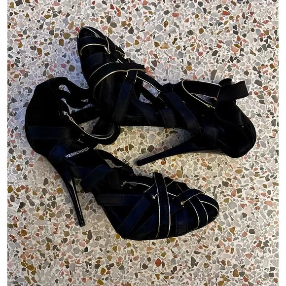 Pierre Hardy Black Gold cage strappy stiletto heels 4.5&quot; size US7/IT37 pre loved