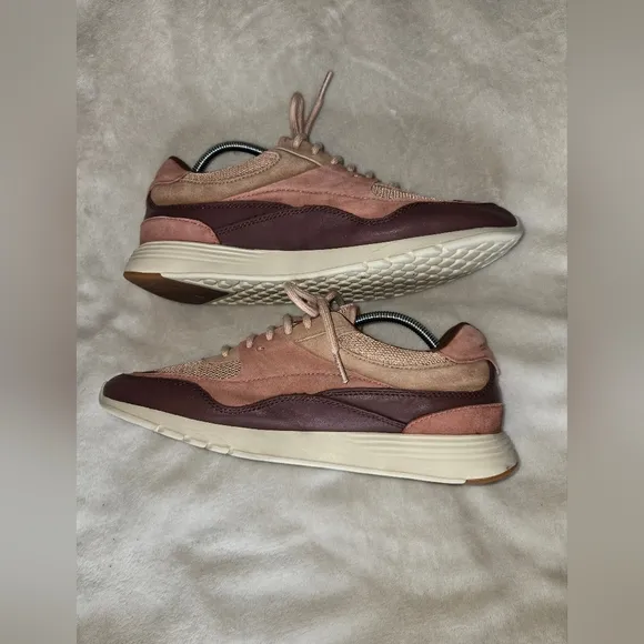Pink and Brown Retro-Inspired Sneakers with Suede Finish