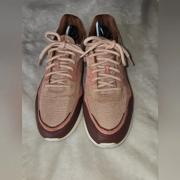 Pink and Brown Retro-Inspired Sneakers with Suede Finish